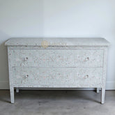 Mother Of Pearl Inlay Moghul Flower Design 2 Drawers Chest Seafoam